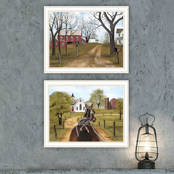 English Elm Trendy Decor 4u Billy Jacobs Pastoral Americana Framed Print Set for Farmhouse Walls B067P254093