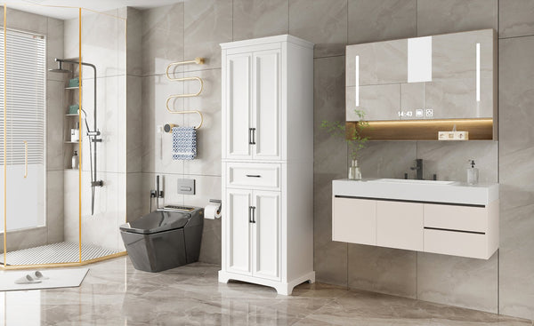 English Elm 70.8" Freestanding Bathroom Vanity with Soft-Close Doors, Adjustable Shelves, Anti-Tip Safety & Sleek Handles N729P335558K