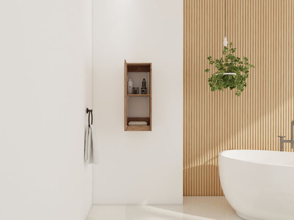 English Elm 12" Bathroom Side Cabinet Wall-Mounted, Soft-Close Hinges, Plywood, Hidden Handle, Space-Saving Storage W999P279375