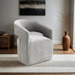 English Elm Light Hoople Channel Tufted Swivel Chair with Curved Back 360° Rotation Stylish Accent Seating Light Gray 27 L x 26 W x 33 H B2741P401364