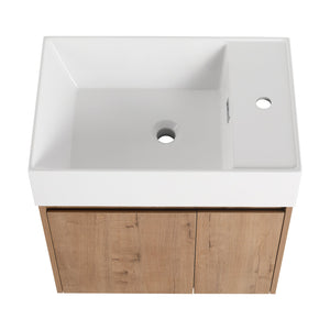 English Elm 24 Inch Bathroom Cabinet Resin Sink Vanity with Soft-Close Doors, Beveled Handle, Water-Resistant Finish Imitative Oak W999P228748
