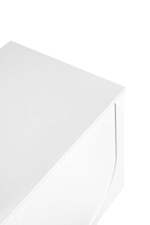 English Elm ON-TREND Graceful TV Stand with Arch Cabinets and Solid Wood Legs, Adjustable Shelves & Cable Management White WF325999AAK