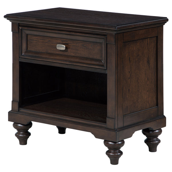English Elm Berwick Dark Oak nightstand with drawer and open cubby, cable pass-through, rustic wood grain finish B062P374135