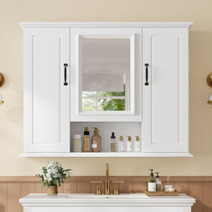 English Elm 36" Freestanding Single Sink Bathroom Vanity Rubberwood Cabinet with Matching Mirror White N725S314034K