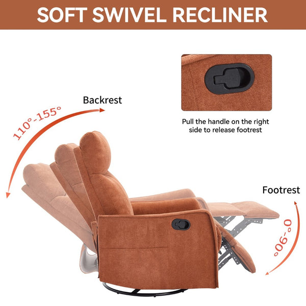 English Elm Heat Massage Rocker Recliner with Swivel Base and Vibrating Nodes for Living Room Orange W1803P251882