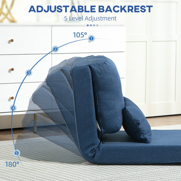 English Elm HOMCOM Convertible Flip Chair Floor Sofa Bed with Adjustable 5-Position Backrest, Pillows & Steel Frame Dark Blue W2225P249723