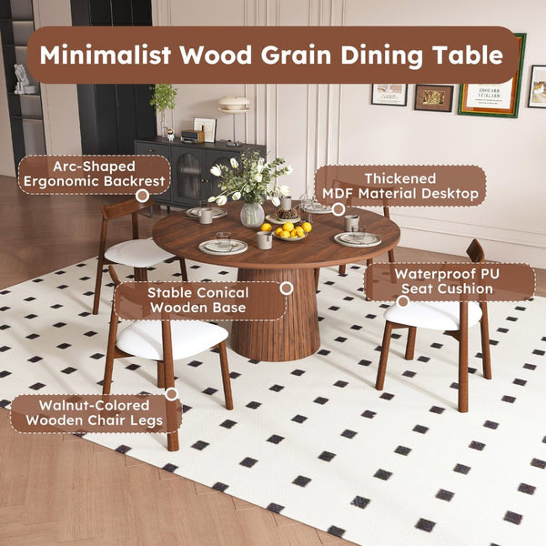 English Elm Retractable Rock Slab Dining Set with Leather Wrapped Base for Compact Apartments Walnut W2700S00126