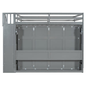 English Elm Full Over Murphy Bunk Bed with Hydraulic Lift Desk and Staircase Storage Gray LP200698AAE