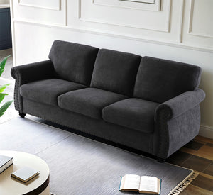 English Elm Soft Velvet Sofa - Luxurious 3-Seater Velvet Couch with High-Density Foam, Turned Wood Legs, Chic Lounge Cozy Modern Design Black B2735P292314