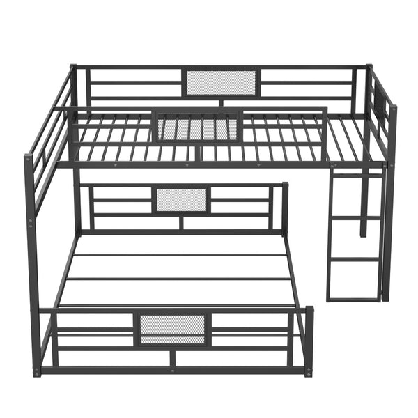 English Elm L-shaped Steel Twin Over Full Bunk Bed Corner Frame with Guardrails for Kids N750P196510B