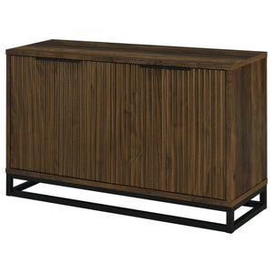 English Elm Thurston Dark Pine 4-Door Engineered Wood Accent Cabinet with Fluted Doors, Open Metal Base, Rustic Storage B062P375527