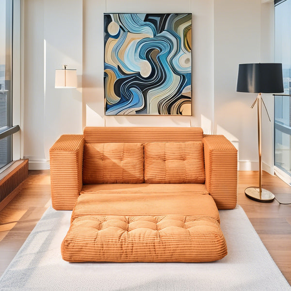 English Elm Loveseat Sofa Bed - Stylish Corduroy 2-In-1 Convertible Design With Memory Foam & Steel Frame, Orange W2959P379138