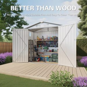 English Elm 6x Galvanized Steel Outdoor Storage Shed with Peaked Roof Skylight and Lockable Door W3213P309060