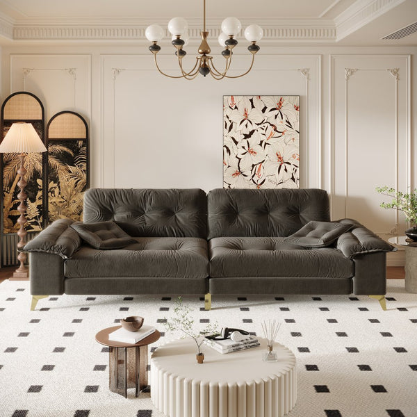 English Elm 104.7 Modern 4-Seat Cloud Sofa with Wide Removable Armrests, Tufted Chenille Comfort & Metal Legs DARK GREY W1885S00183