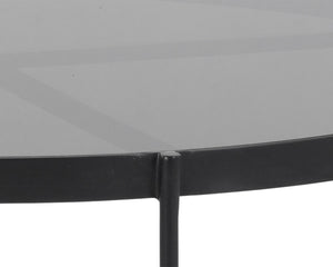 Sunpan WILLEM Coffee Table - Round Smoked Glass Top on Matte Black Frame for Stylish Modern Living Spaces 104131