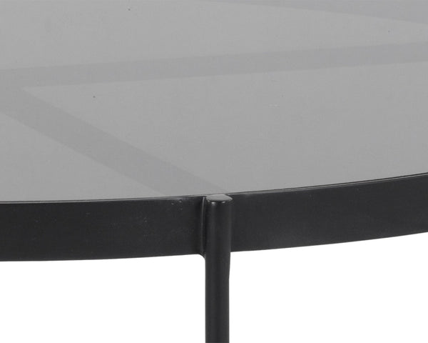 Sunpan WILLEM Coffee Table - Round Smoked Glass Top on Matte Black Frame for Stylish Modern Living Spaces 104131