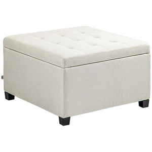 English Elm HOMCOM Tufted Fabric Storage Ottoman with Flip-Top Lid, Eucalyptus Frame, Soft Cushioned Seat, 28" Beige W2225P217742