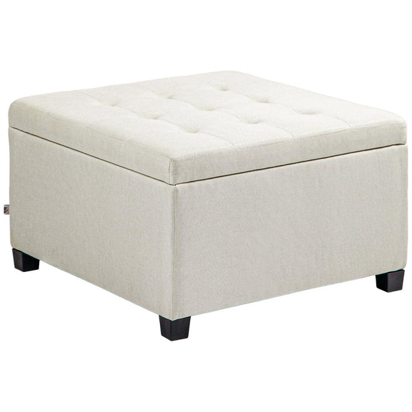 English Elm HOMCOM Tufted Fabric Storage Ottoman with Flip-Top Lid, Eucalyptus Frame, Soft Cushioned Seat, 28" Beige W2225P217742