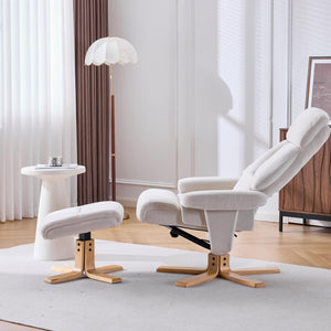 English Elm Black Pu Leather Swivel Accent Chair with Ottoman Heated Massage Wood Base Lounge W3248P464442