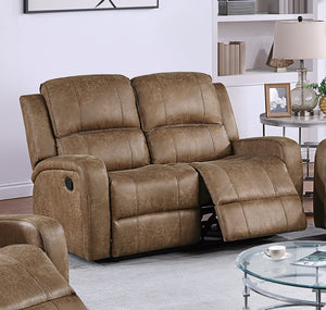 English Elm Recliner Loveseat Manual Motion Two-Seater with Horizontal & Vertical Tufting, Tight Square Arms, Side Handle Recline Comfort Chestnut 57 L x 30 W x 26 H B089P240529