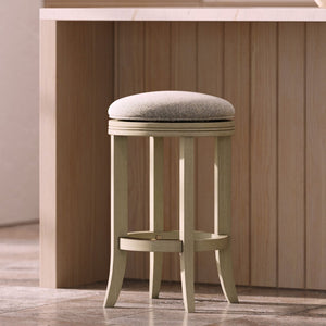 English Elm 26in. Backless Swivel Counterstool Solid Wood Farmhouse Seat Distressed Finish Kitchen Grey+Ivory B2751P436424