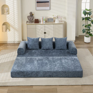 English Elm Comfy Chenille Convertible Folding Mattress Couch Sofa Bed with Armrest, Space-Saving, No Assembly Needed Blue W1143P330252