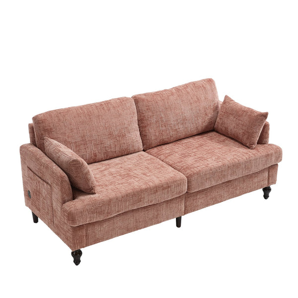 English Elm Modern chenille 2-seater sofa with LED lighting, USB charging, storage pocket, sturdy wood legs Pink W395P318541