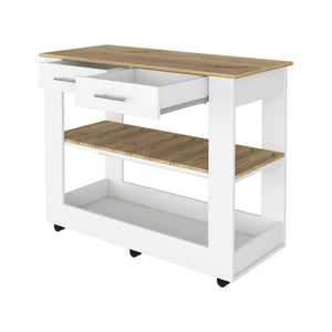 English Elm Brooklyn Rolling Kitchen Island with Two Drawers Open Shelves Rustic Farmhouse Style B128P148886