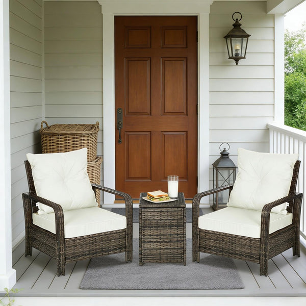 English Elm Wicker 3 Piece Outdoor Bistro Set with Pe Rattan Lounge Chairs and Storage Table T3971P444365