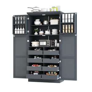 English Elm [assembly Included] Topmax Shaker Pantry Cabinet Tall Mdf Kitchen Storage with Pull-out Trays Gray SP000099AAE