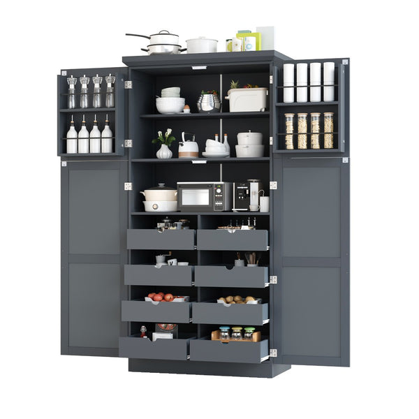 English Elm [assembly Included] Topmax Shaker Pantry Cabinet Tall Mdf Kitchen Storage with Pull-out Trays Gray SP000099AAE