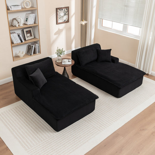 English Elm Chaise High-Density Foam Sleeper Chair – Corduroy Upholstered, No Assembly, Reversible Armrests Black W1170S00037