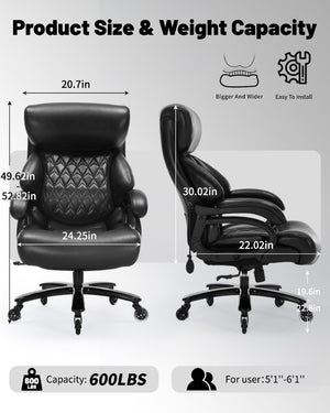 English Elm 600lbs Heavy Duty Executive Chair Pocket Spring Cushion Ergonomic Big Tall Support W5201P423401