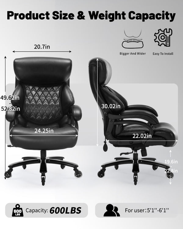 English Elm 600lbs Heavy Duty Executive Chair Pocket Spring Cushion Ergonomic Big Tall Support W5201P423401