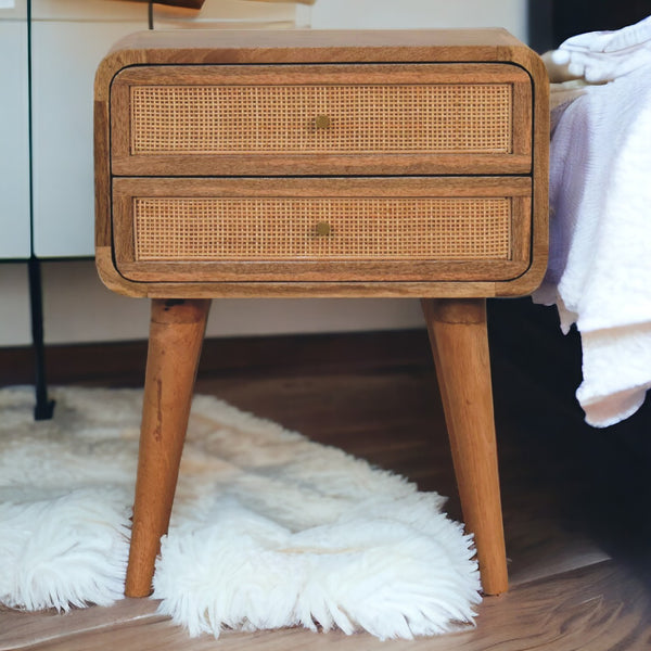English Elm Close-knit Solid Wood 2-Drawer Nightstand with Nordic Legs in Oak — Timeless, Compact, Stylish Storage B182P166591