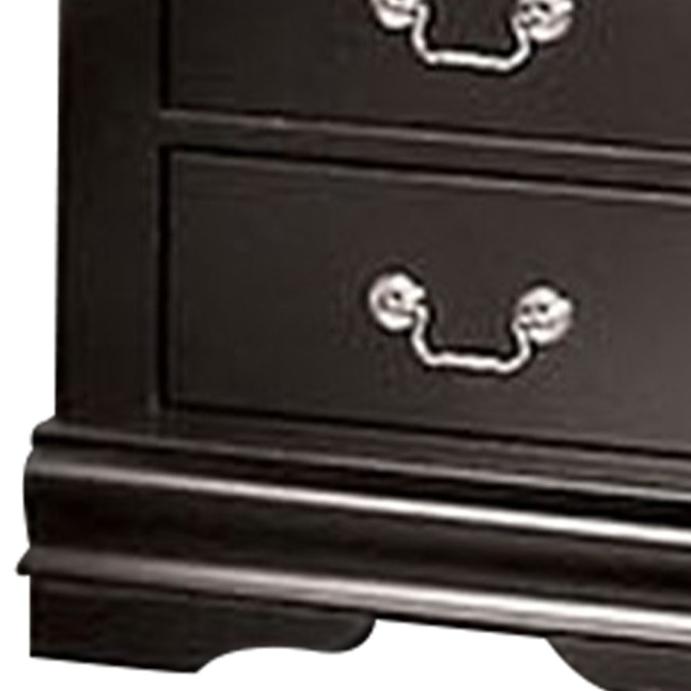 English Elm Ryla Solid Wood Two Drawer Nightstand with Dovetail Joinery and Bracket Feet in Matte Black Nickel B056P416911