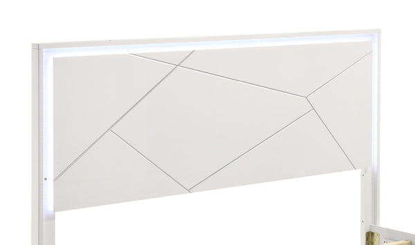 English Elm Manhattan Queen Bed – Modern Geometric Design With Led Ambiance & High-Gloss Finish For Stylish Bedrooms B009S01558