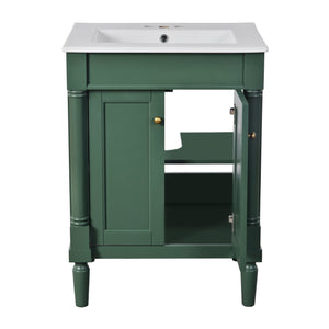 English Elm 24'' Modern Bathroom Vanity with Ceramic Basin, Solid Wood Frame, Soft-Close Doors, Ample Storage Green N710P190503F