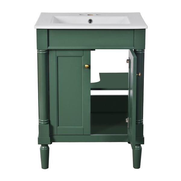English Elm 24'' Modern Bathroom Vanity with Ceramic Basin, Solid Wood Frame, Soft-Close Doors, Ample Storage Green N710P190503F