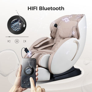 English Elm Bosscare Full Body Shiatsu Recliner with Sl Track 3d Rollers and App Control Beige+Gold W730P162476