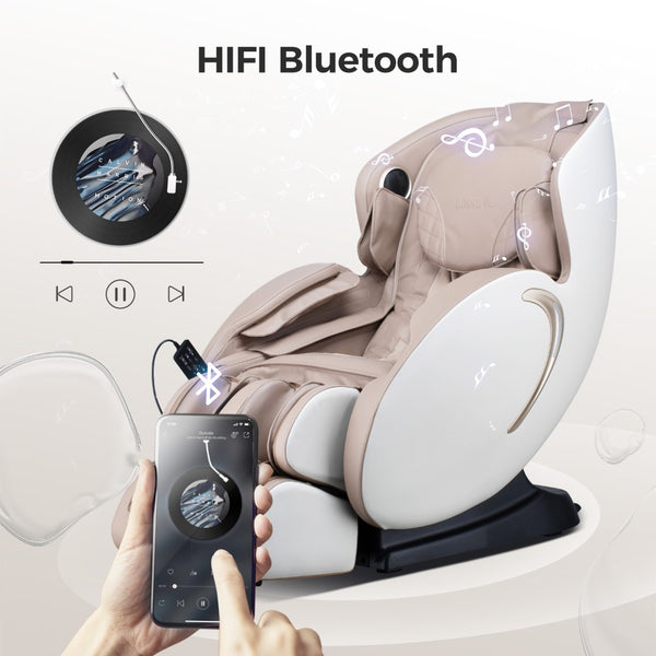 English Elm Bosscare Full Body Shiatsu Recliner with Sl Track 3d Rollers and App Control Beige+Gold W730P162476