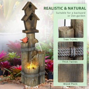 English Elm Outsunny 3 Tier Cascading Log Fountain Bird Bath with Led Lights Rustic Yard Decor W2225P174540