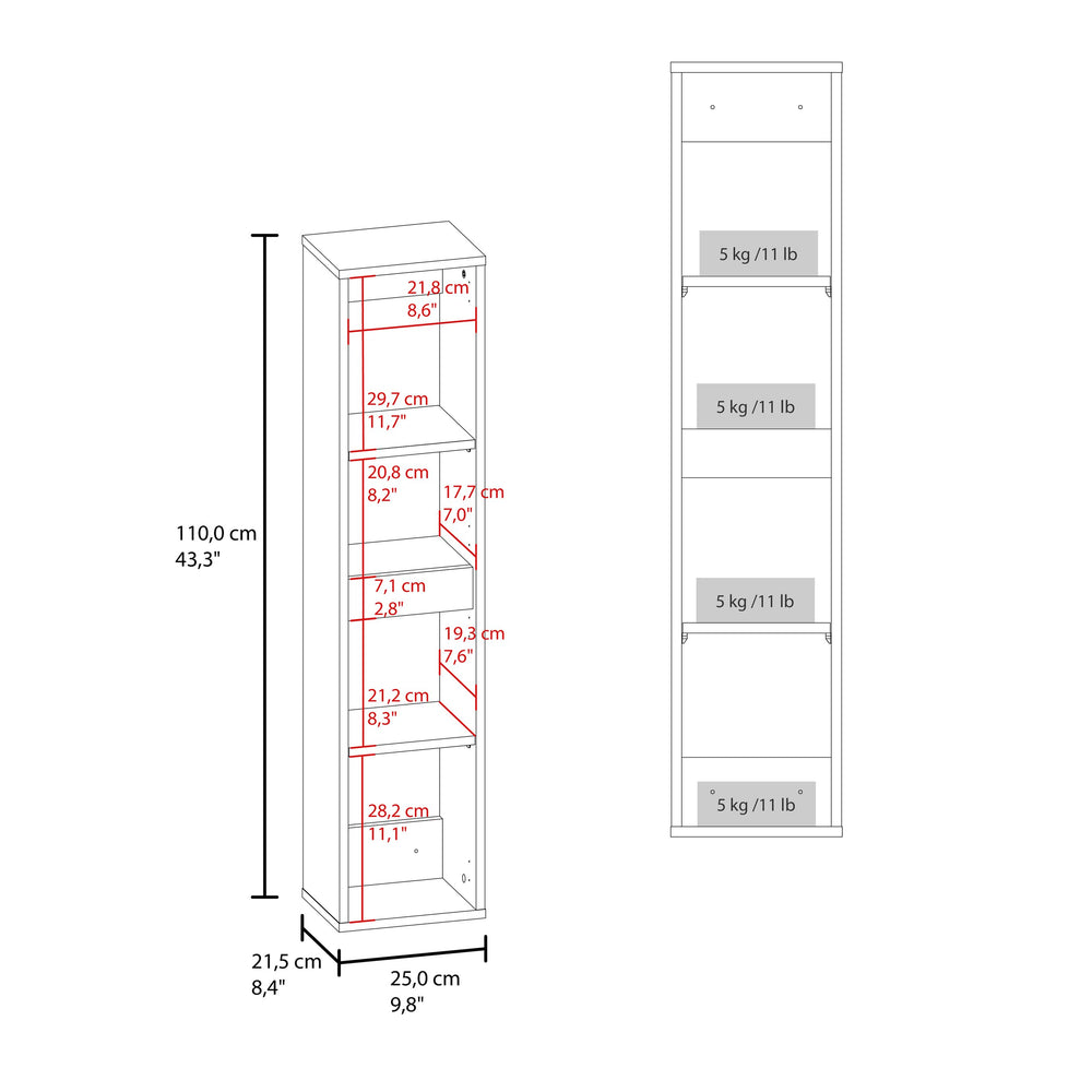 English Elm Bathroom Cabinet Slim White Engineered Wood, 2 Doors 4 Shelves for Organized Compact Bathroom Storage B097P369423
