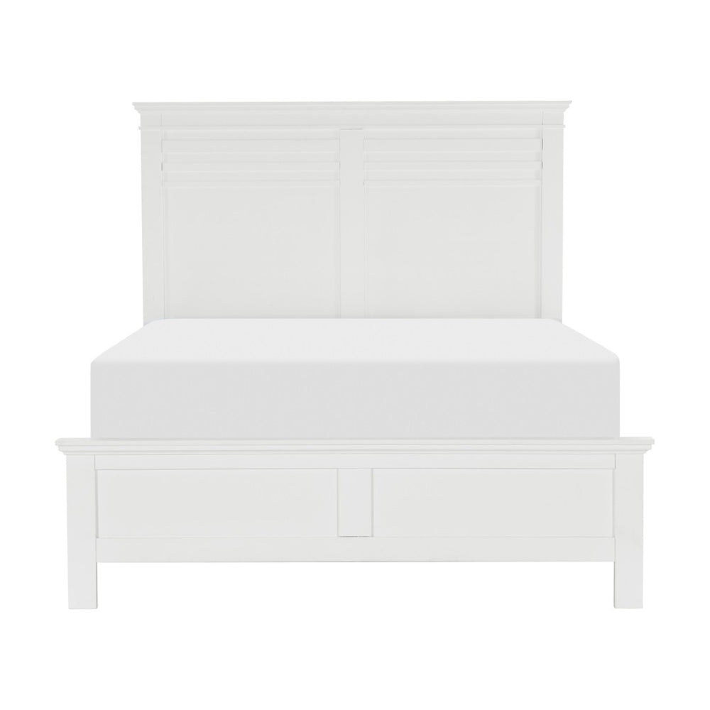 English Elm White Solid Wood Full Panel Bed Farmhouse Headboard Accent Rail Bedroom Frame B011S01209