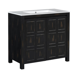 English Elm Modern 48 Inch Freestanding Bathroom Vanity Dual Ceramic Sinks Soft Close Gold Handles N729P000004P