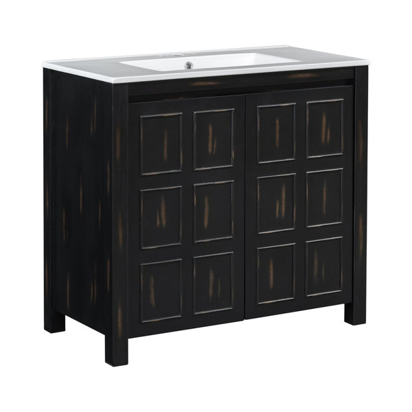 English Elm Modern 48 Inch Freestanding Bathroom Vanity Dual Ceramic Sinks Soft Close Gold Handles N729P000004P