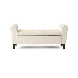 English Elm Lvory Linen Tufted Storage Bench with Rolled Arms and Hidden Lift Top Compartment N770P372389A