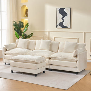 English Elm 108" L-shaped Chenille Cloud Sectional Deep Seat Sofa with Ottoman for Living Rooms Beige W3244S00003