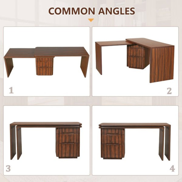 English Elm 90" Rotating L-shape Executive Desk Natural Melamine Mdf Surface Three Drawers Home Office Walnut N751S383638W
