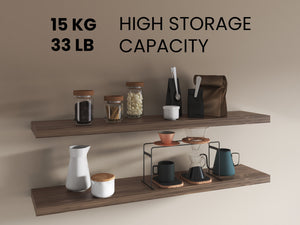 English Elm Floating Shelves - Stylish Walnut Design, 2-Tiered Storage Solution For Modern Home Decor & Organization B097P250908
